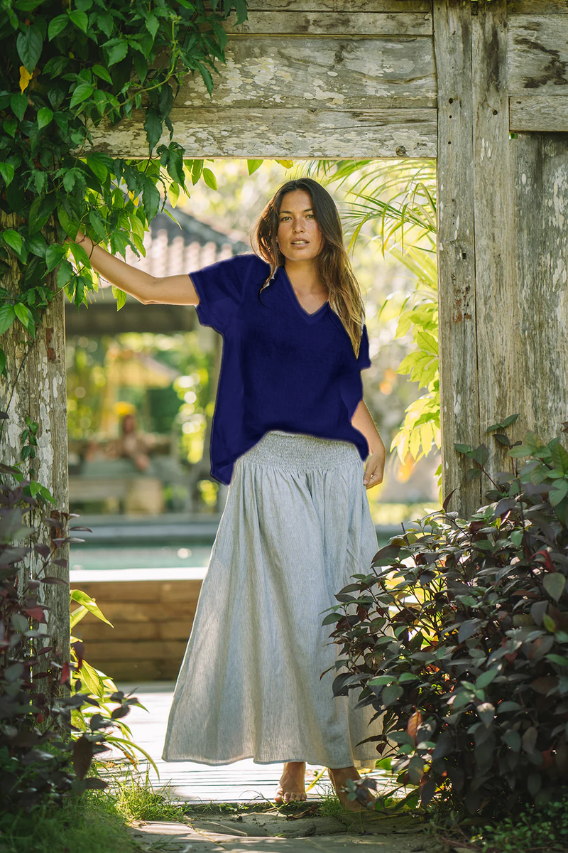 Tropea Linen V Neck Top