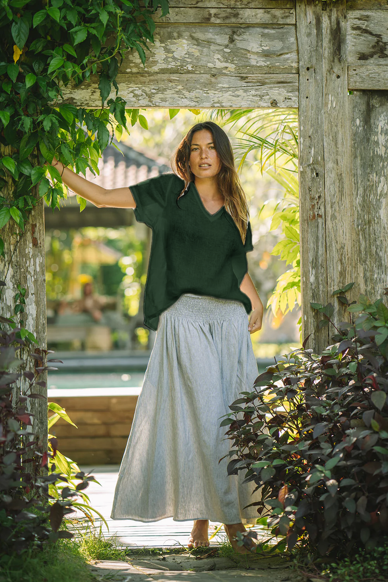 Tropea Linen V Neck Top