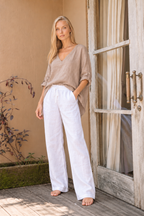 Luca Classic Linen Resort Top - Beige Caramel