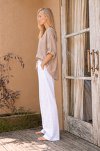 Luca Classic Linen Resort Top - Beige Caramel