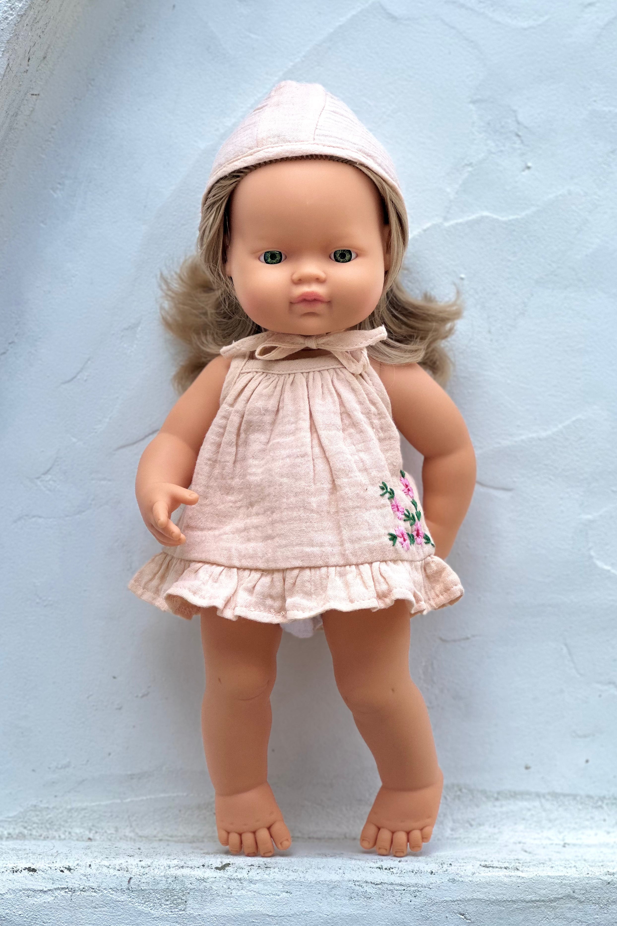 Miniland Doll Clothes | Audrey Dress & Bonnet 38cm