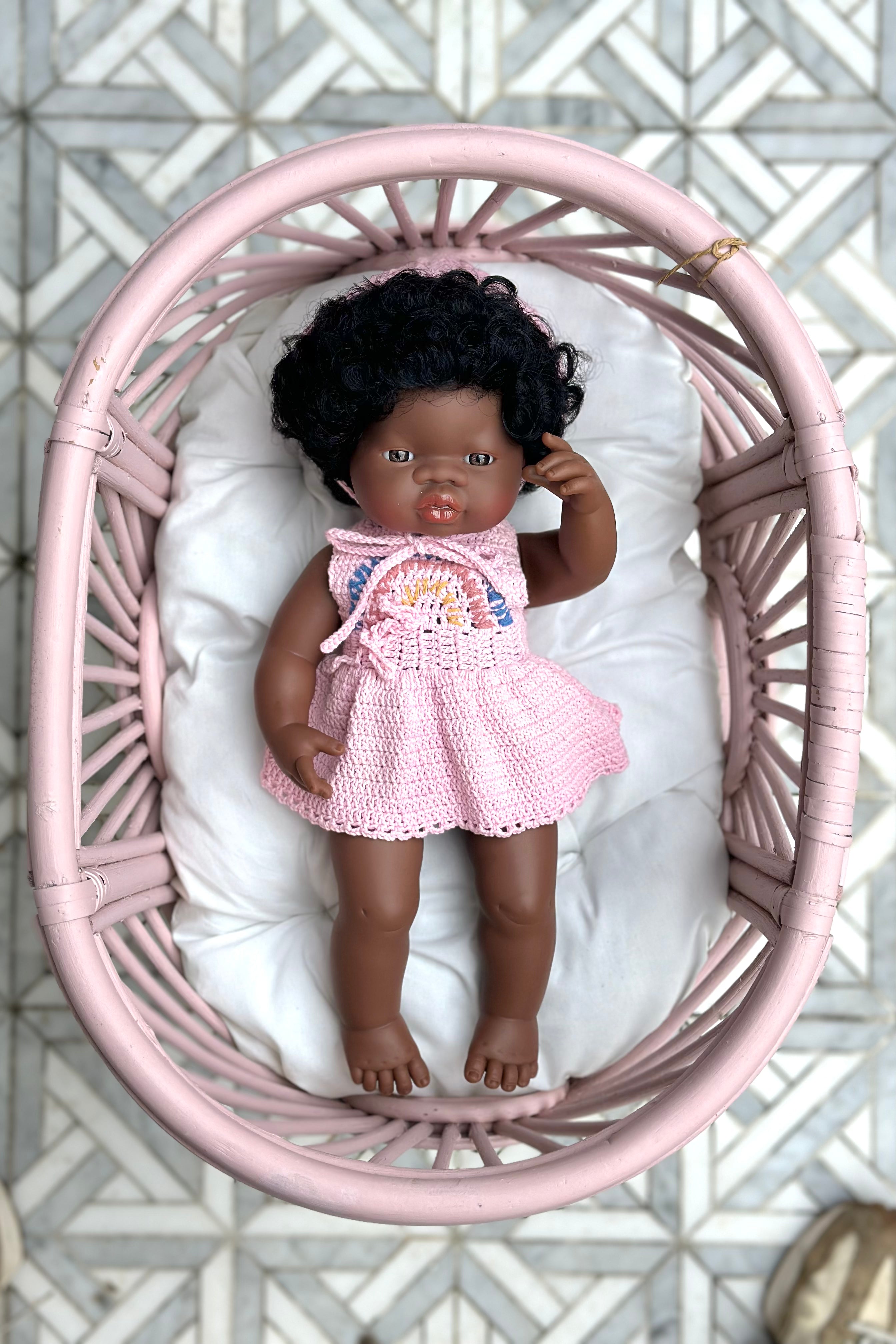 Rattan Rainbow Doll Bassinet | Pink