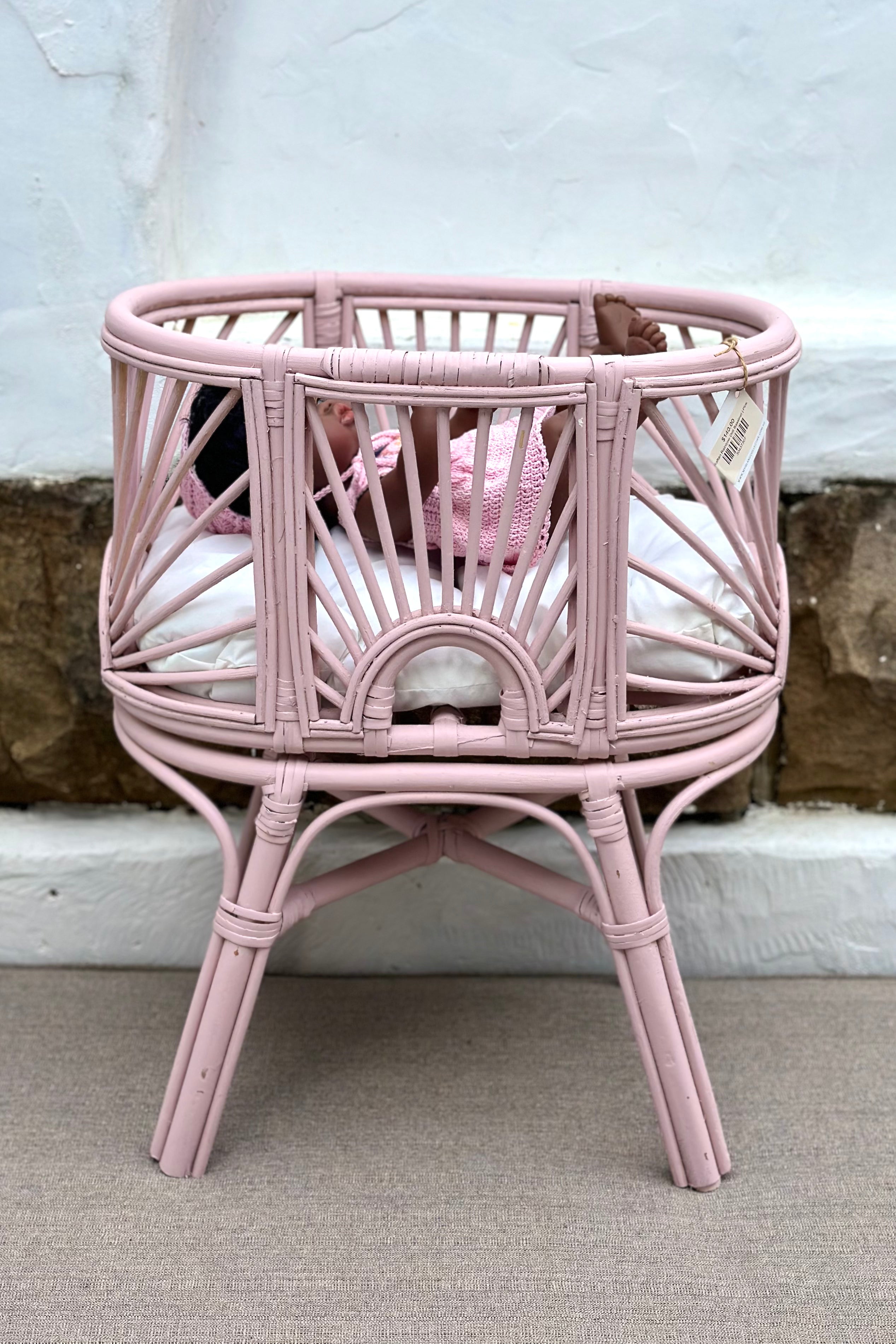 Rattan Rainbow Doll Bassinet | Pink