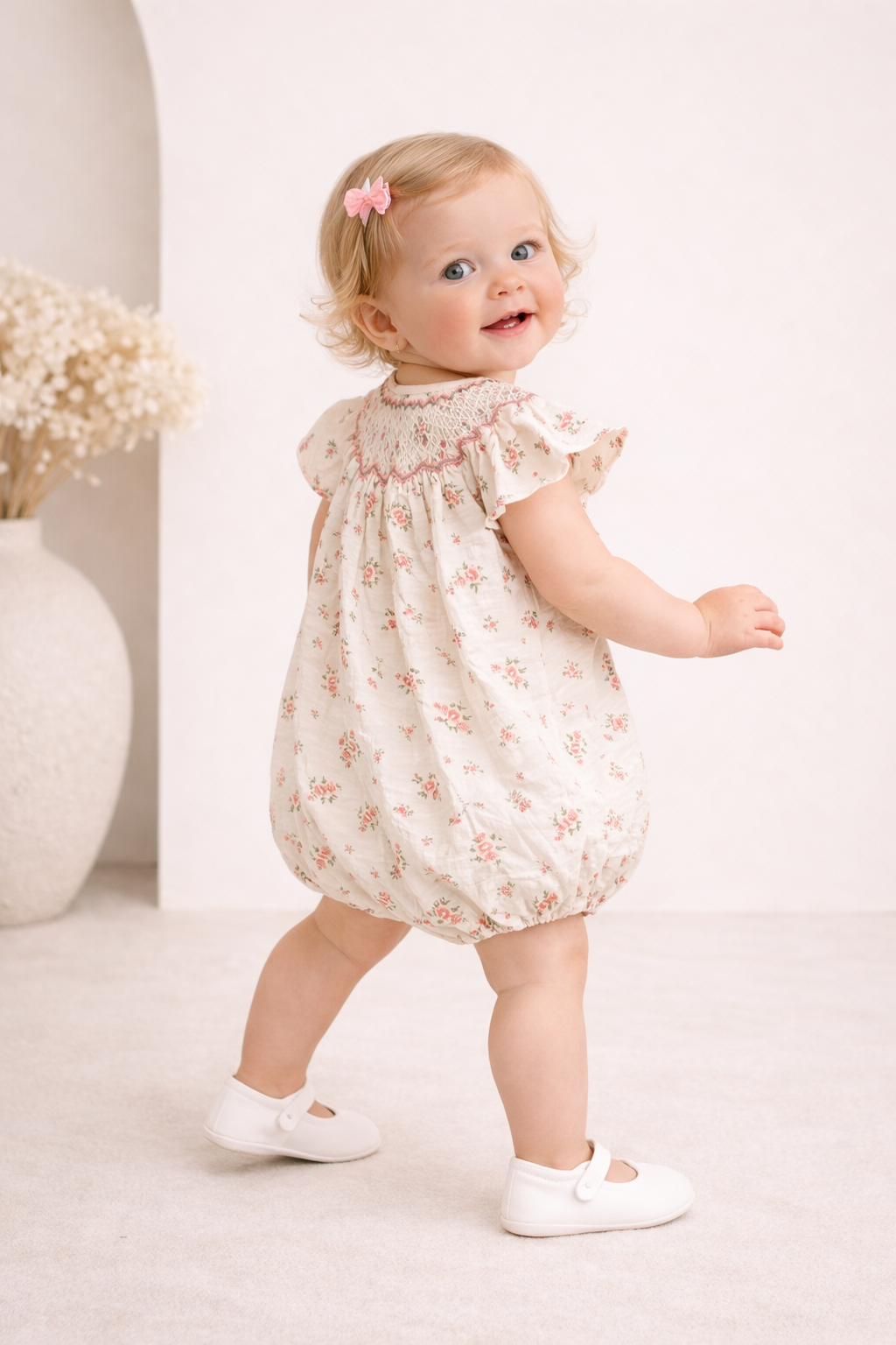 Handmade Smocked Baby Romper | Peony