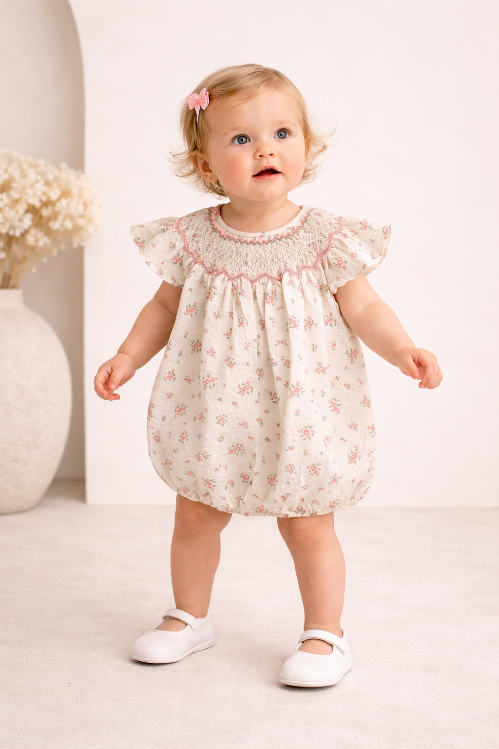 Handmade Smocked Baby Romper | Peony