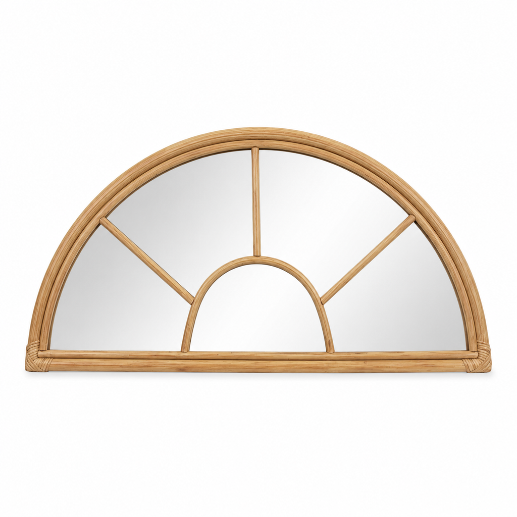 Half Circle Rattan Mirror