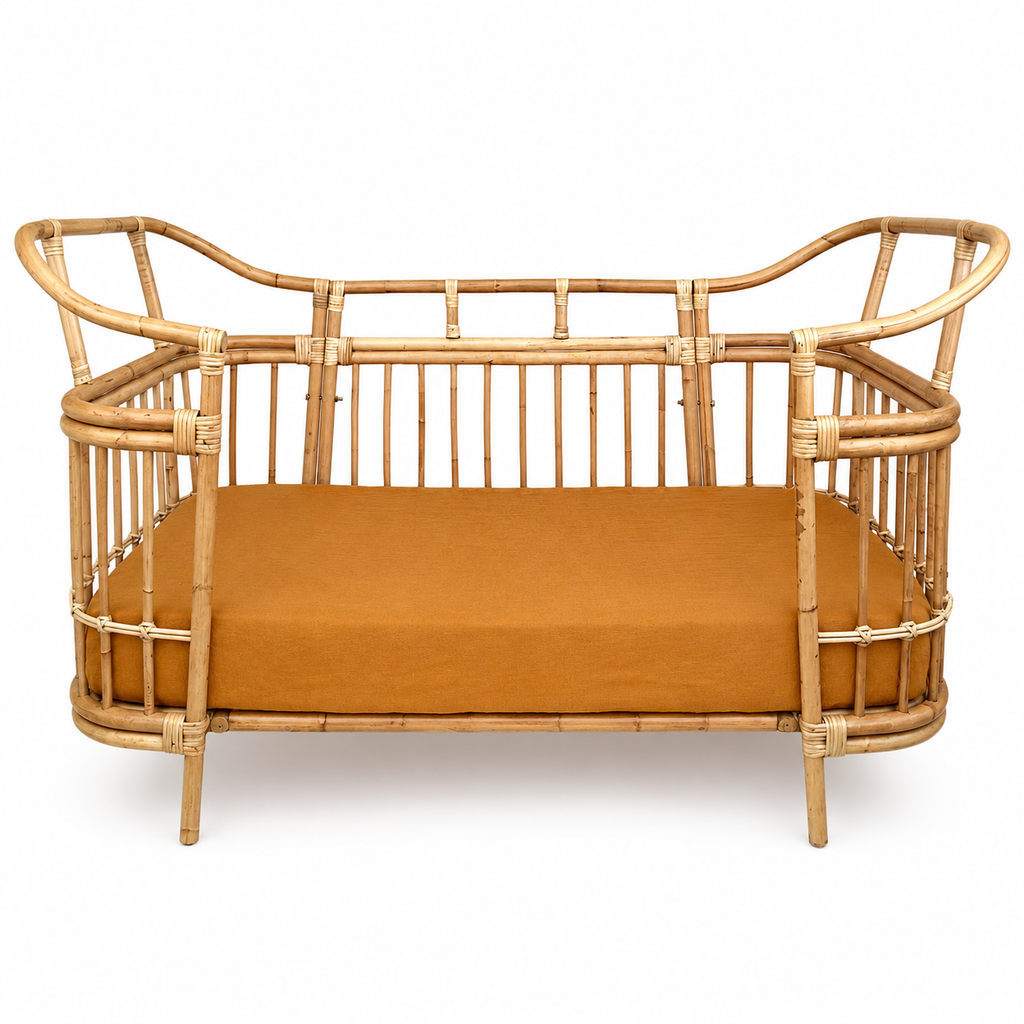 Isola French Flax Linen Fitted Cot Sheet | Mustard