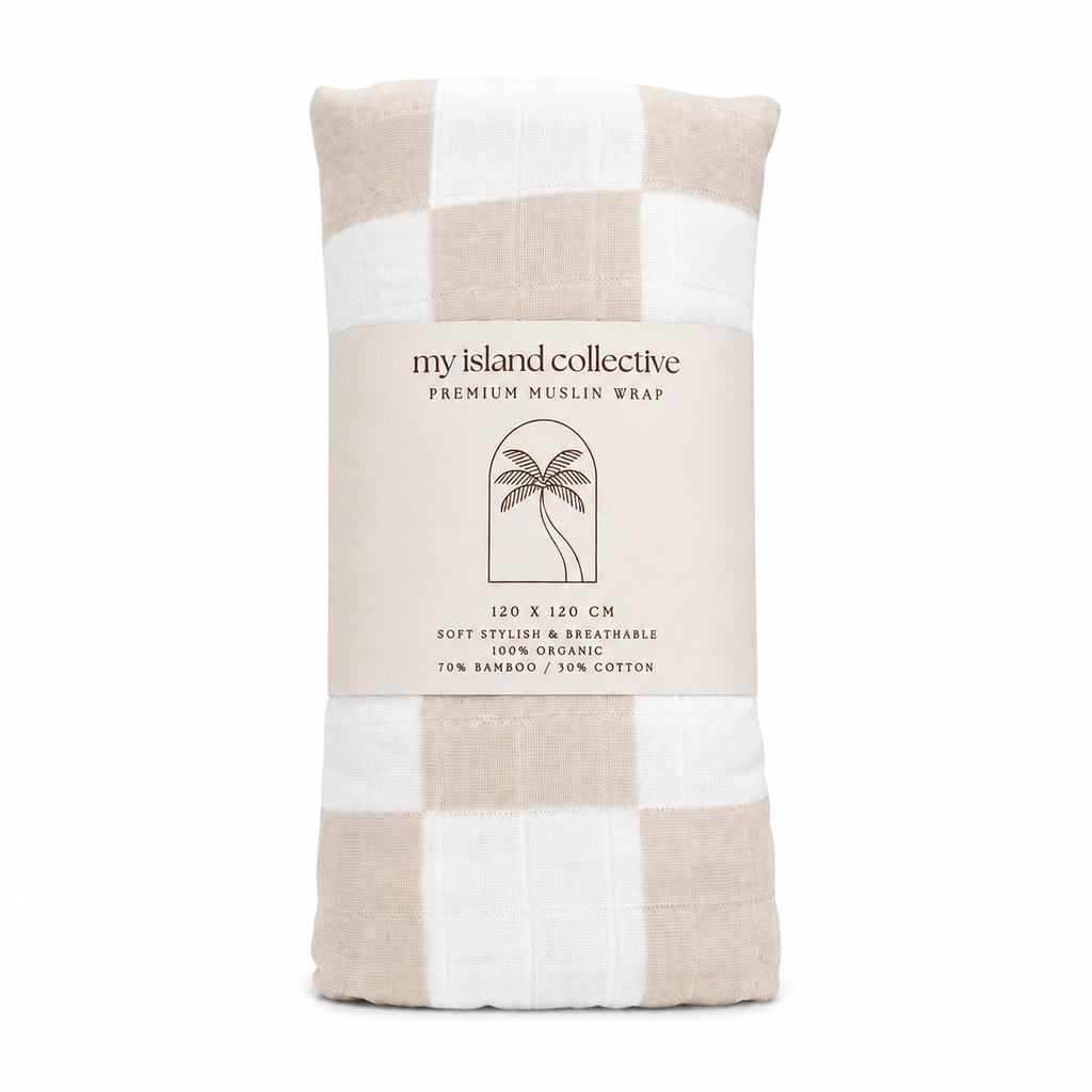 Organic Bamboo / Cotton Baby Wrap | Checkered | Almond