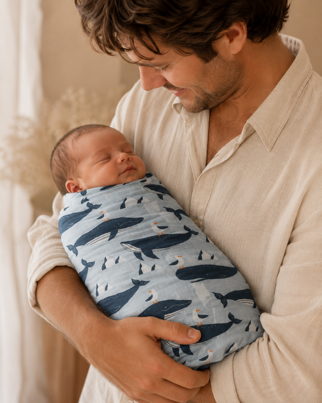 Organic Bamboo / Cotton Baby Wrap | Whales