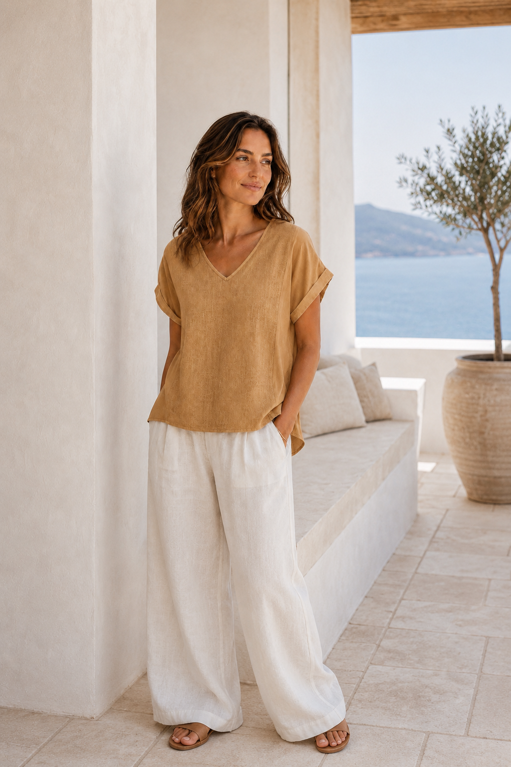 Sardinia Classic Linen Resort Tee | Camel