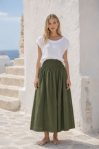 Milano Linen Skirt | Midi | Olive
