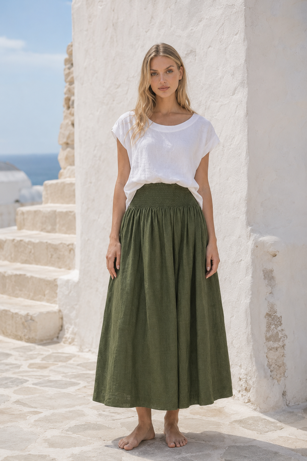 Milano Linen Skirt | Midi | Olive