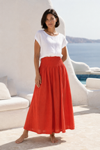 Milano Linen Skirt | Midi | Coral