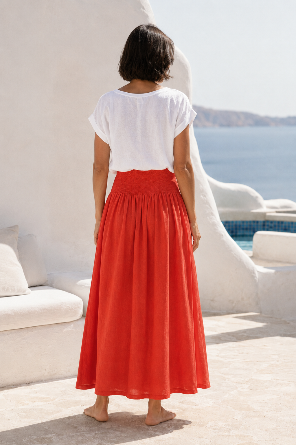 Milano Linen Skirt | Midi | Coral