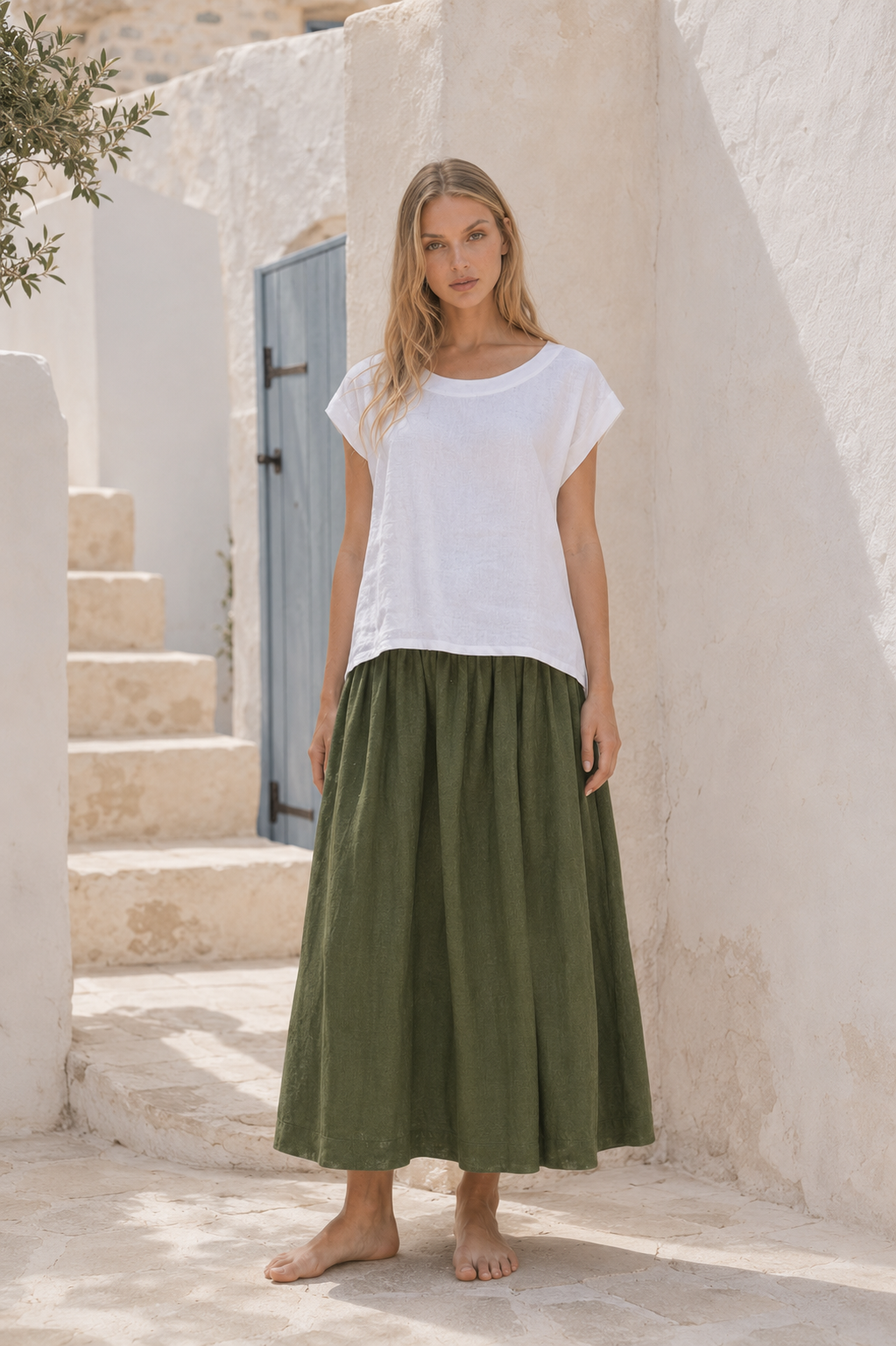 Milano Linen Skirt | Midi | Olive