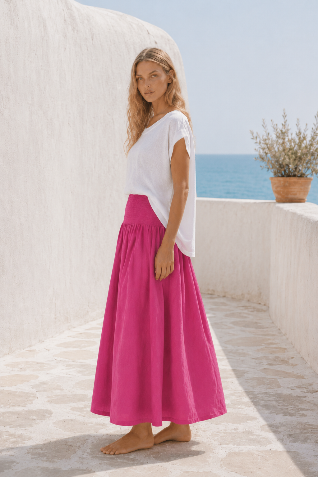 Milano Linen Skirt | Midi | Pink
