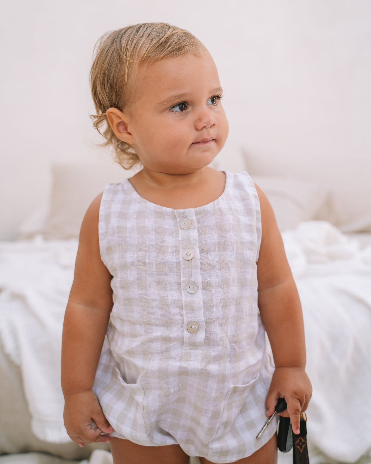 Alberto Linen Romper | Gingham - MY ISLAND COLLECTIVE