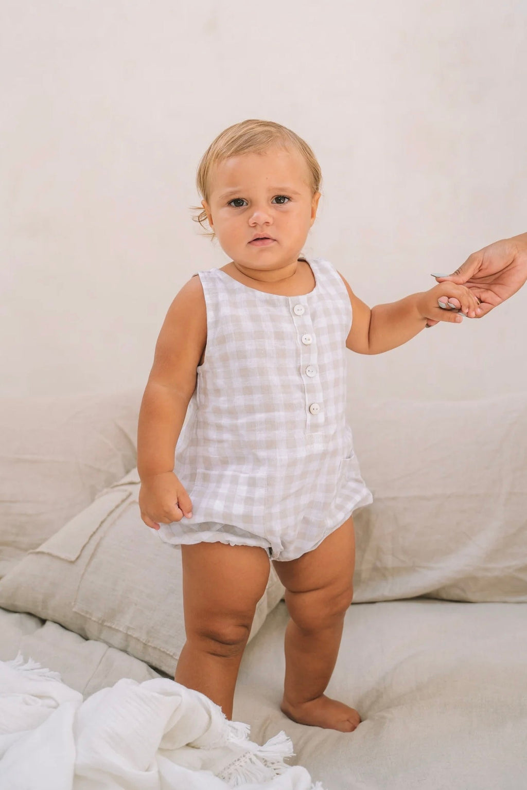 Alberto Linen Romper | Gingham - MY ISLAND COLLECTIVE
