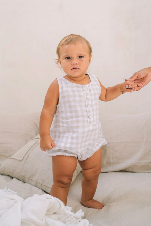 Alberto Linen Romper | Gingham - MY ISLAND COLLECTIVE