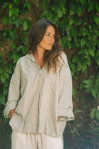 Amara Weekender Linen Shirt | Amalfi Pinstripe - MY ISLAND COLLECTIVE