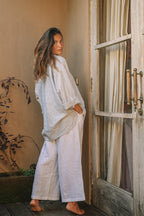 Amara Weekender Linen Shirt | Amalfi Pinstripe - MY ISLAND COLLECTIVE