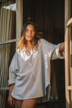 Amara Weekender Linen Shirt | Amalfi Pinstripe - MY ISLAND COLLECTIVE