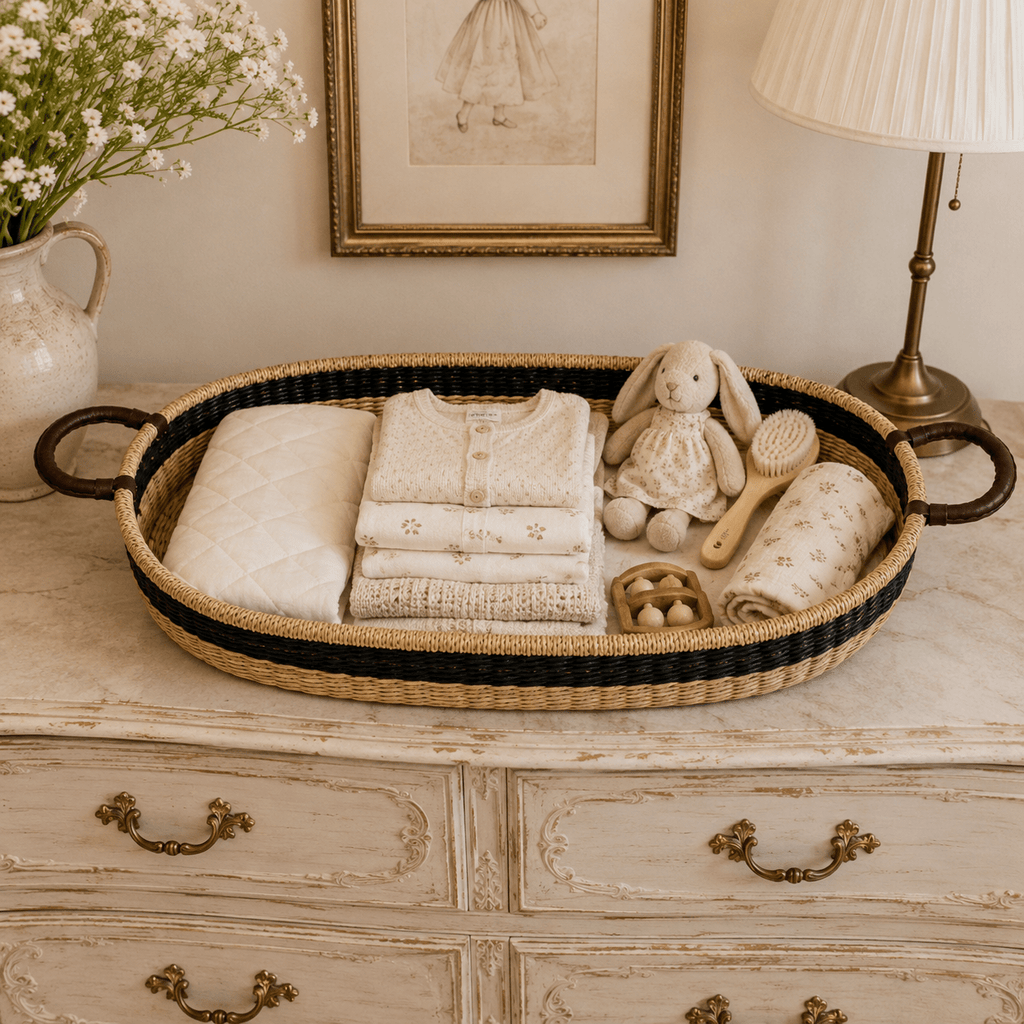 Baby Changing Basket - Natural + Black - MY ISLAND COLLECTIVE