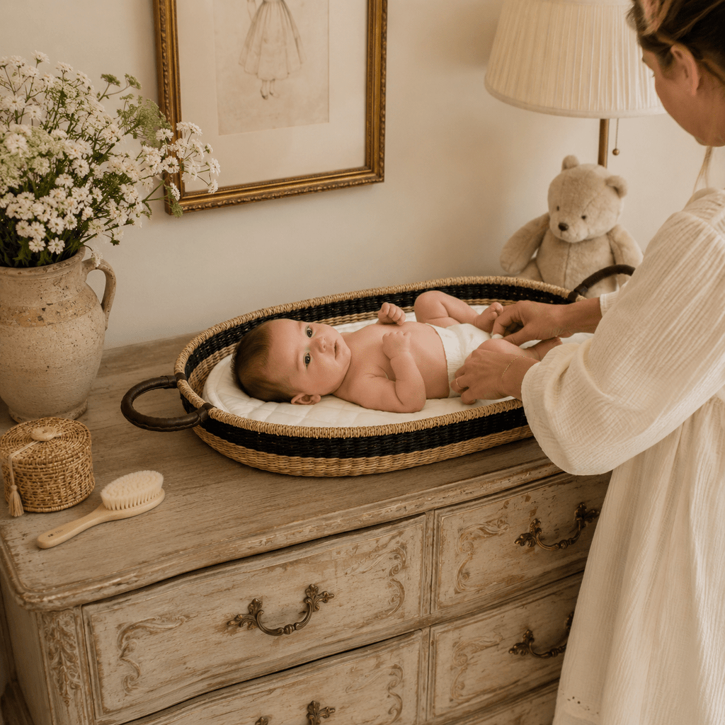 Baby Changing Basket - Natural + Black - MY ISLAND COLLECTIVE