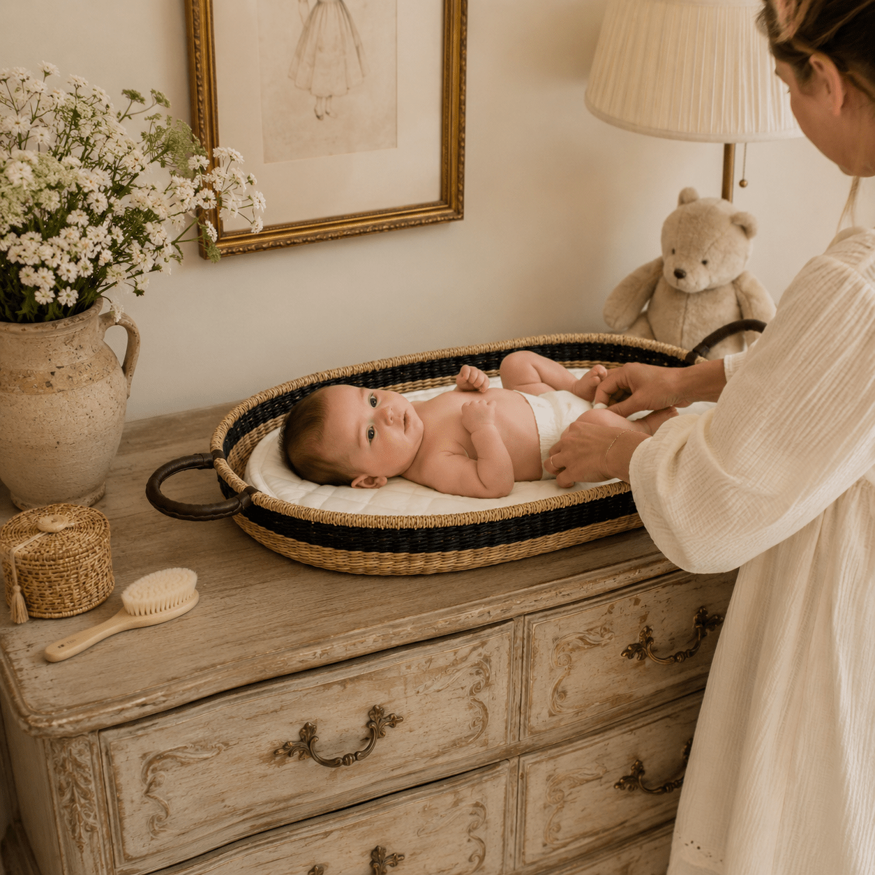 Baby Changing Basket - Natural + Black - MY ISLAND COLLECTIVE