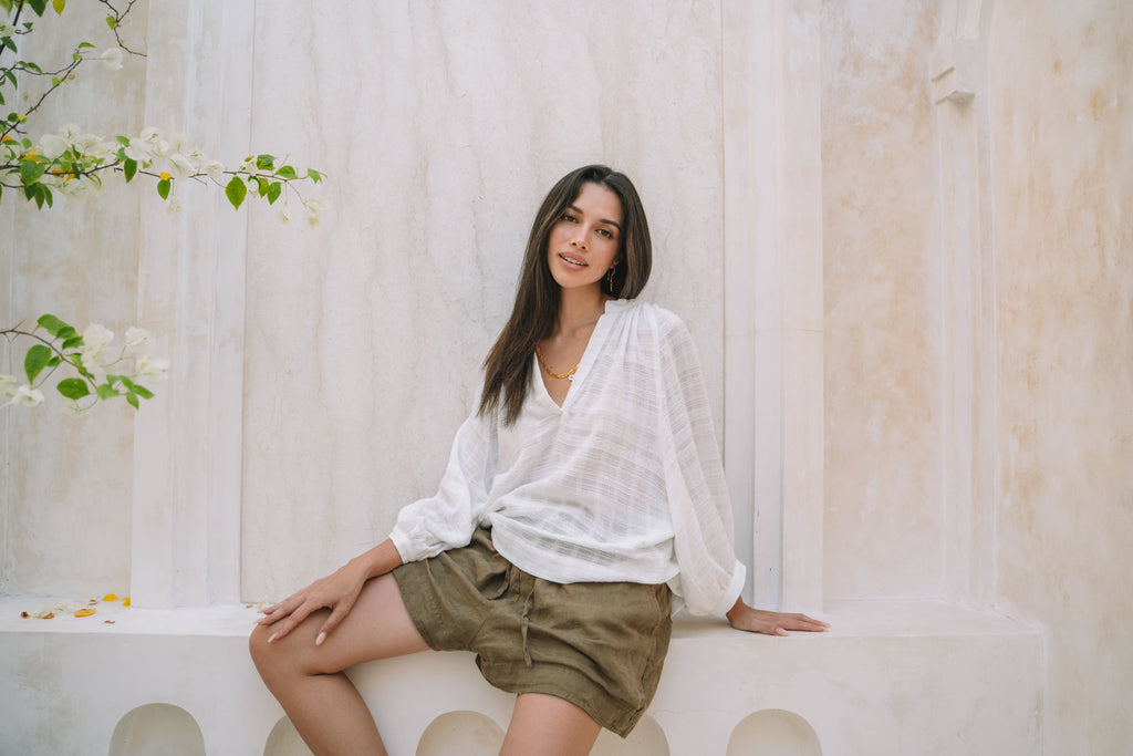 Barbados Resort Short Linen | Olive - MY ISLAND COLLECTIVE