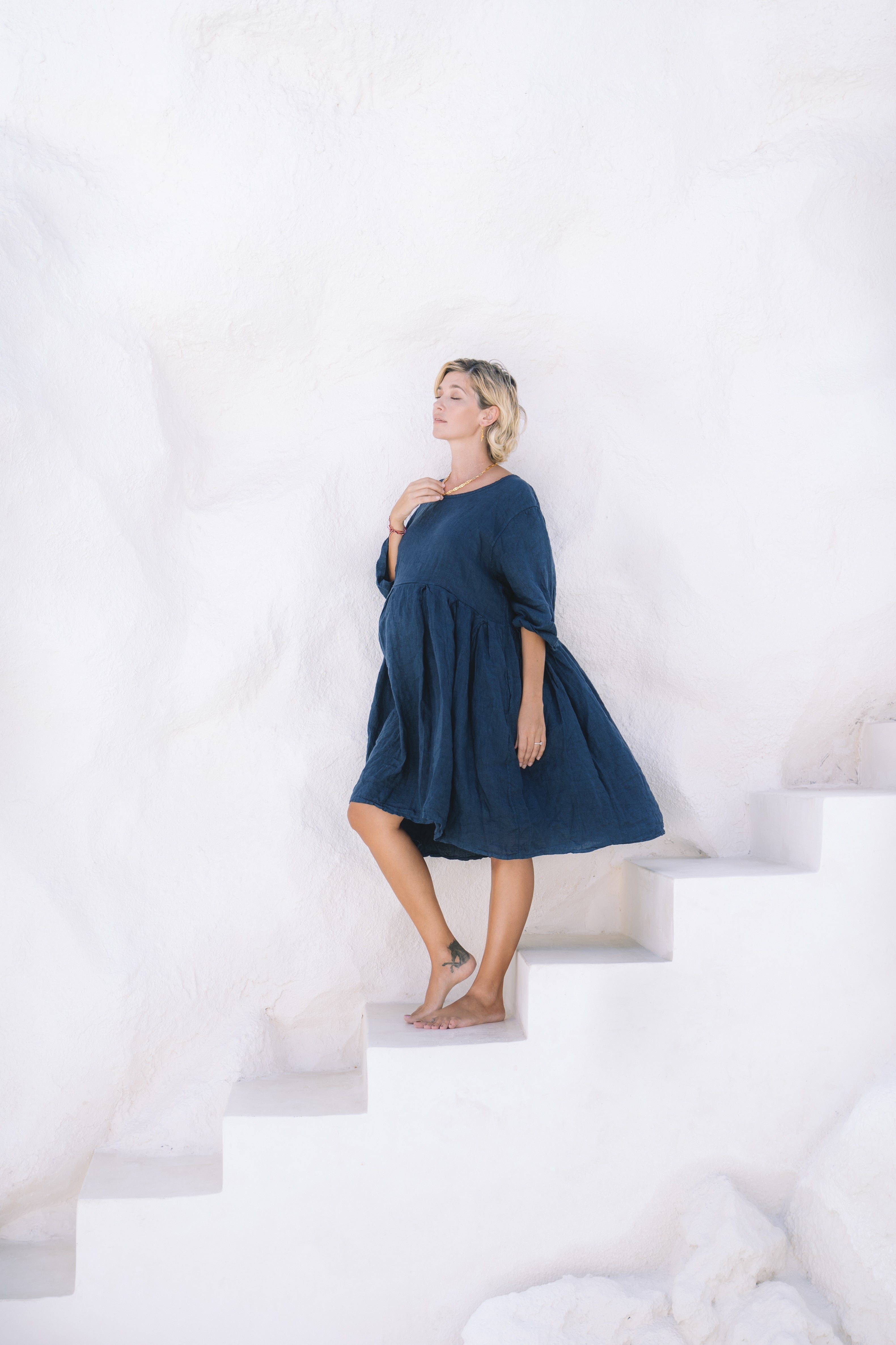 Corsica Italian Linen Weekender Dress | Navy - MY ISLAND COLLECTIVE