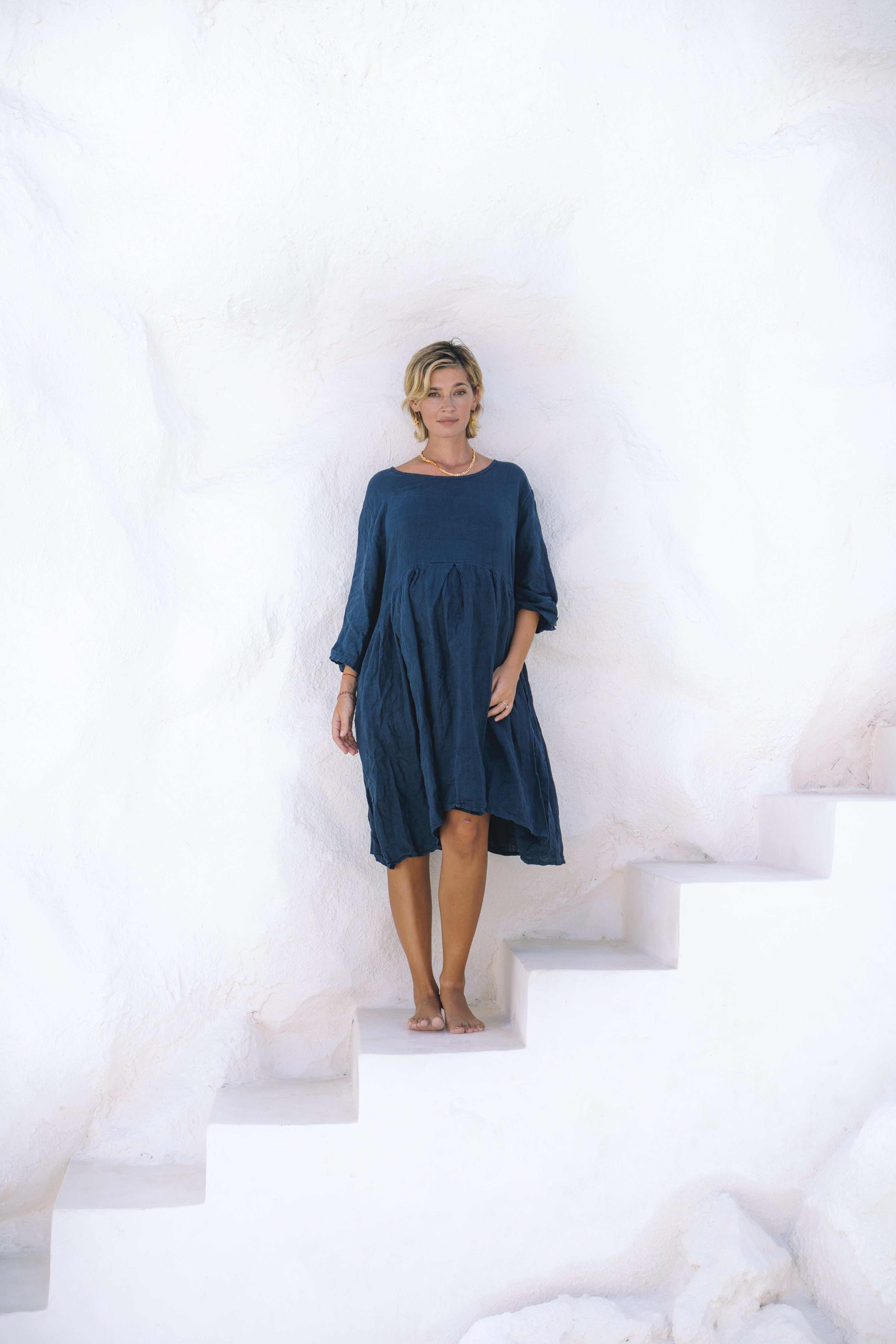 Corsica Italian Linen Weekender Dress | Navy - MY ISLAND COLLECTIVE
