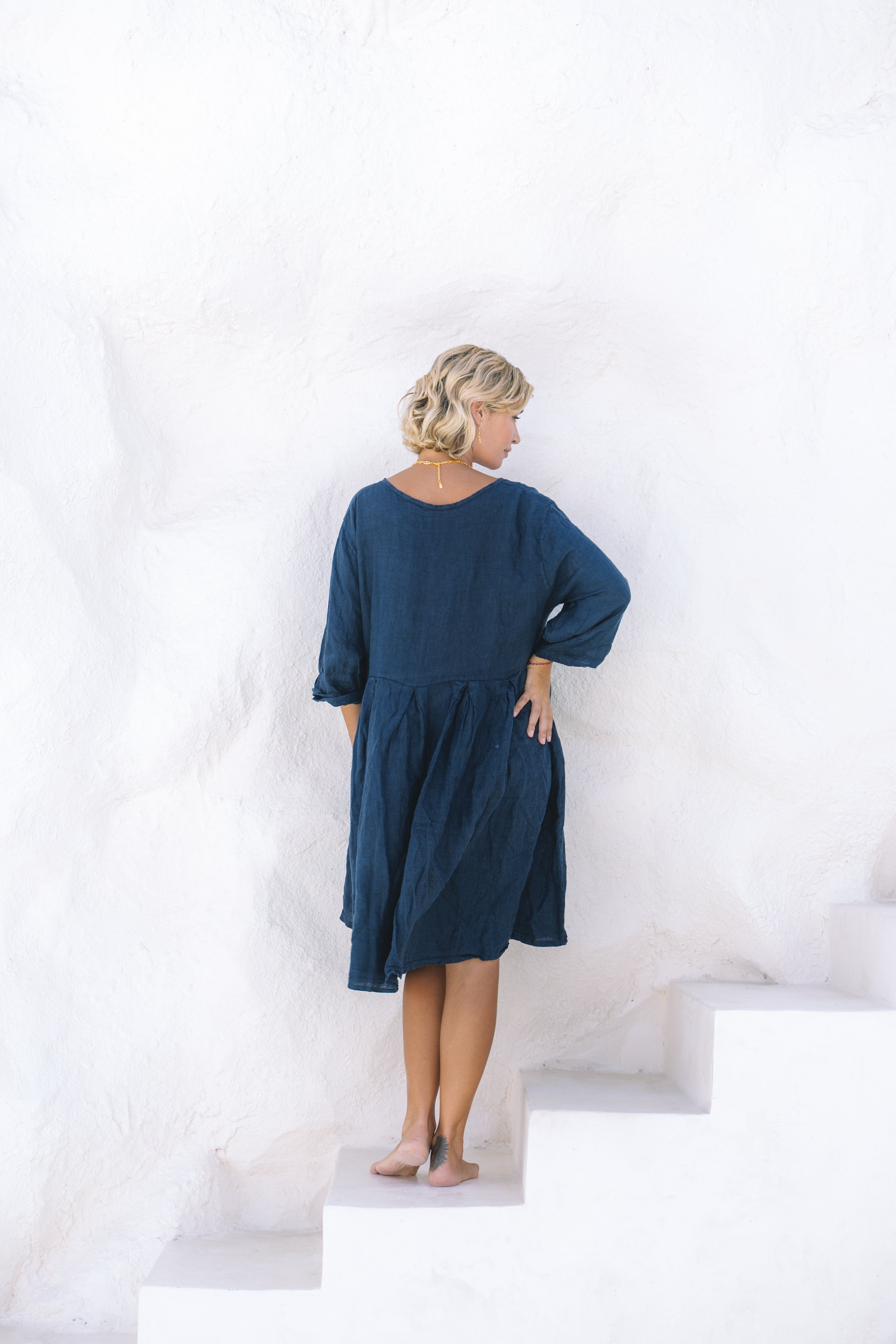 Corsica Italian Linen Weekender Dress | Navy - MY ISLAND COLLECTIVE