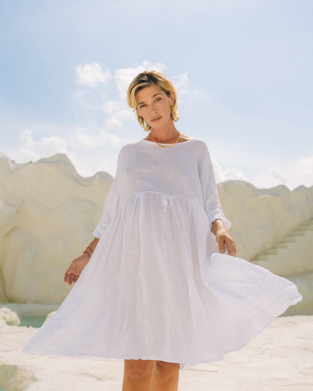Corsica Italian Linen Weekender Dress | White MY ISLAND COLLECTIVE Corsica Italian Linen Weekender Dress | White MY ISLAND COLLECTIVE