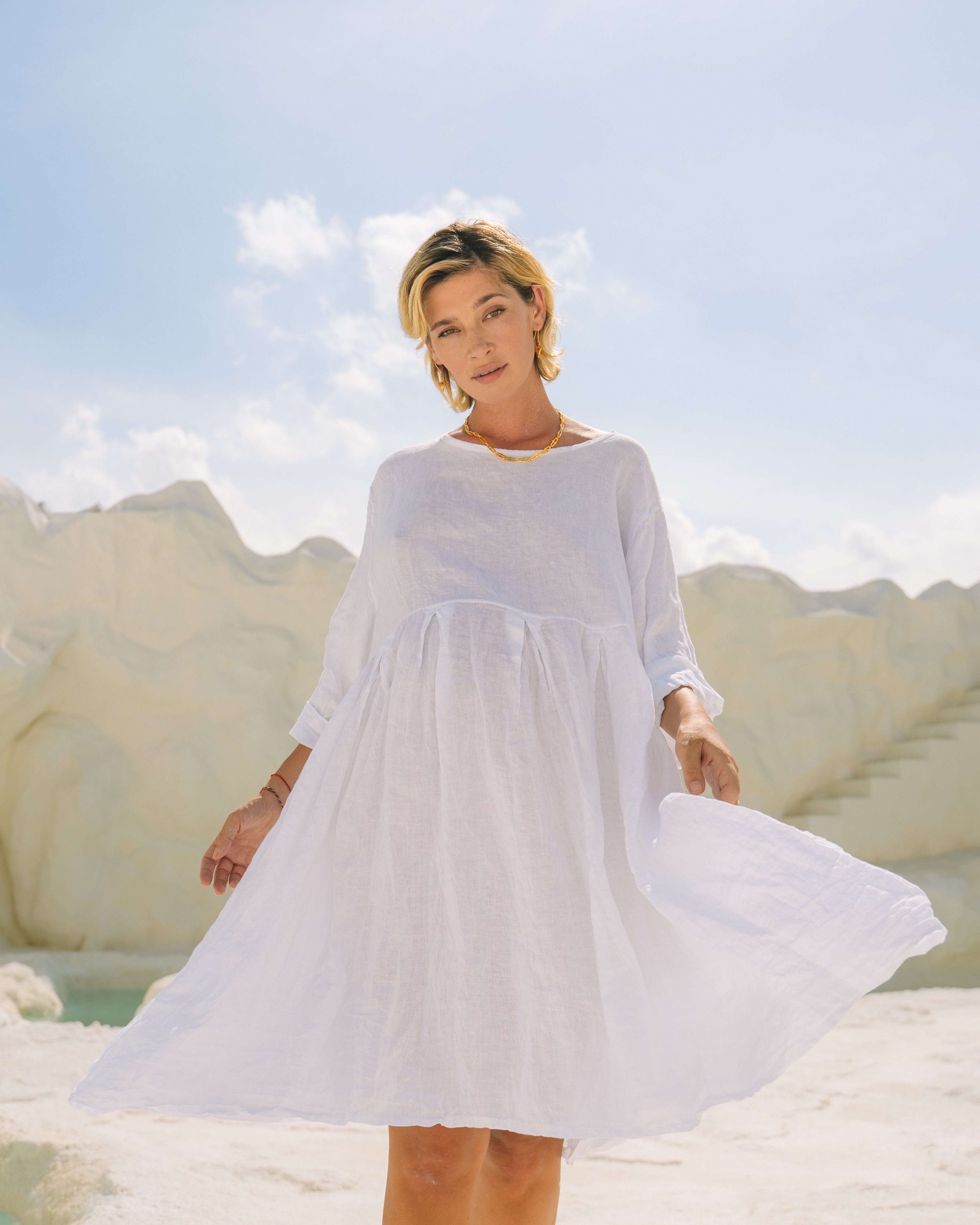 Corsica Italian Linen Weekender Dress | White - MY ISLAND COLLECTIVE
