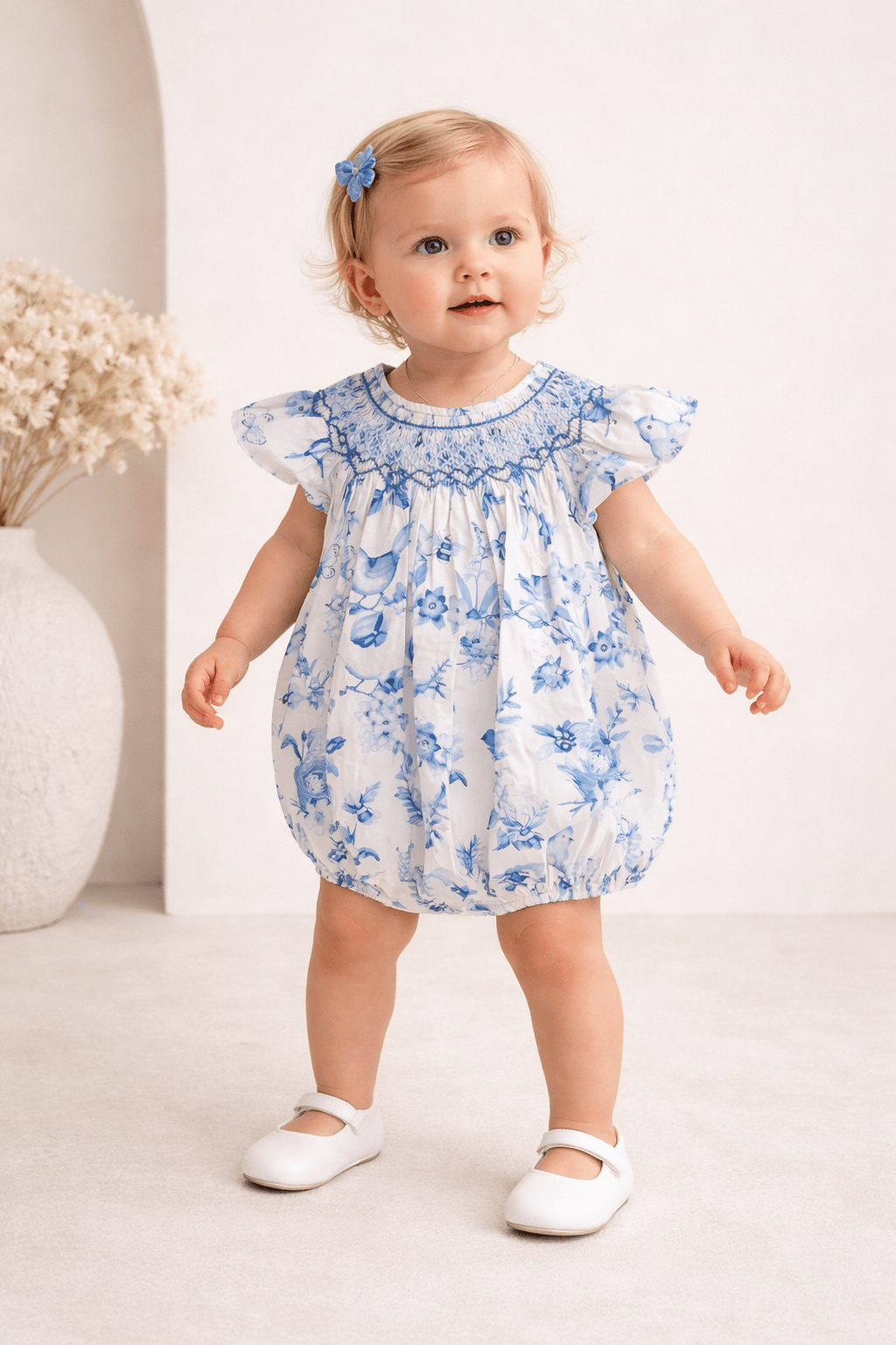 Handmade Smocked Baby Romper | Blue Bird - MY ISLAND COLLECTIVE
