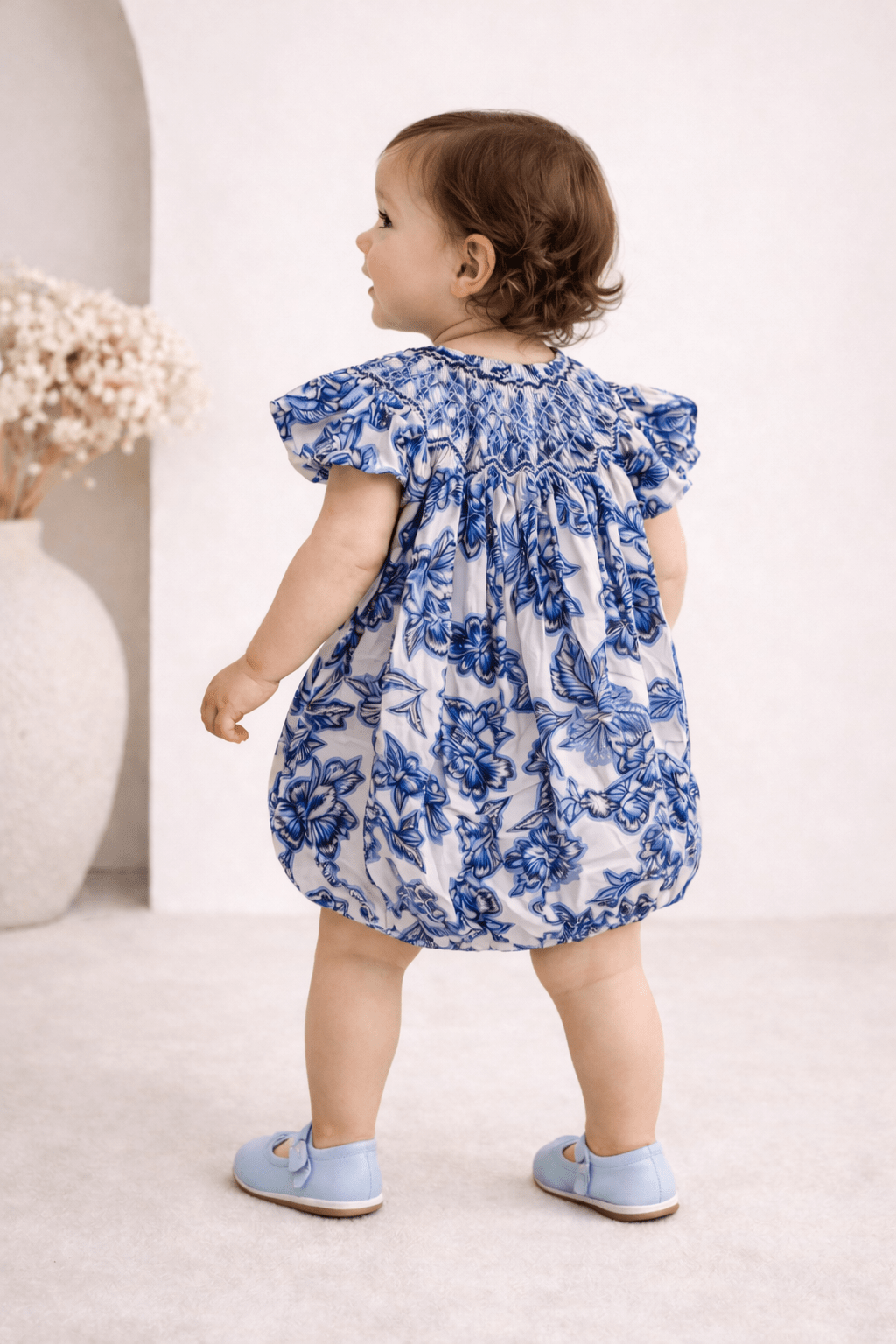Handmade Smocked Baby Romper | Blue Floral - MY ISLAND COLLECTIVE
