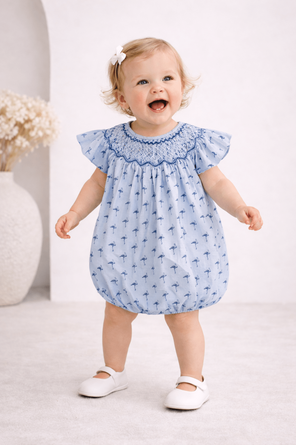 Handmade Smocked Baby Romper | Flamingo - MY ISLAND COLLECTIVE