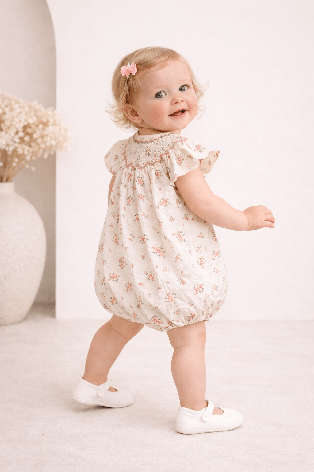 Handmade Smocked Baby Romper | Peony - MY ISLAND COLLECTIVE