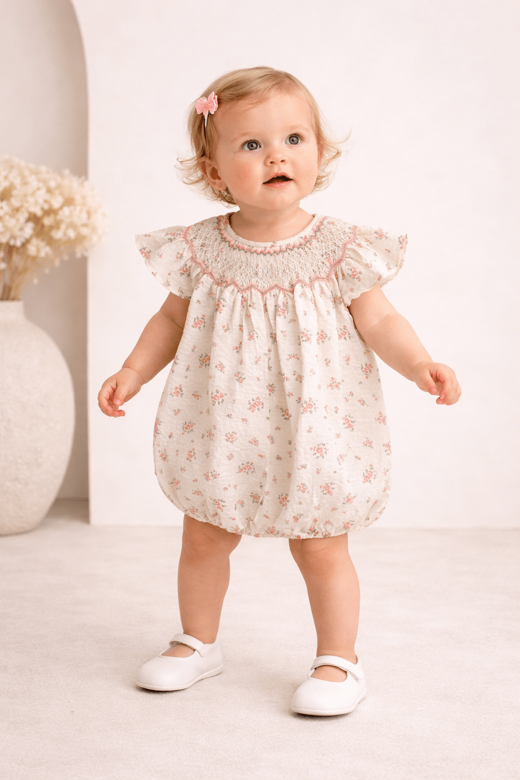 Handmade Smocked Baby Romper | Peony - MY ISLAND COLLECTIVE