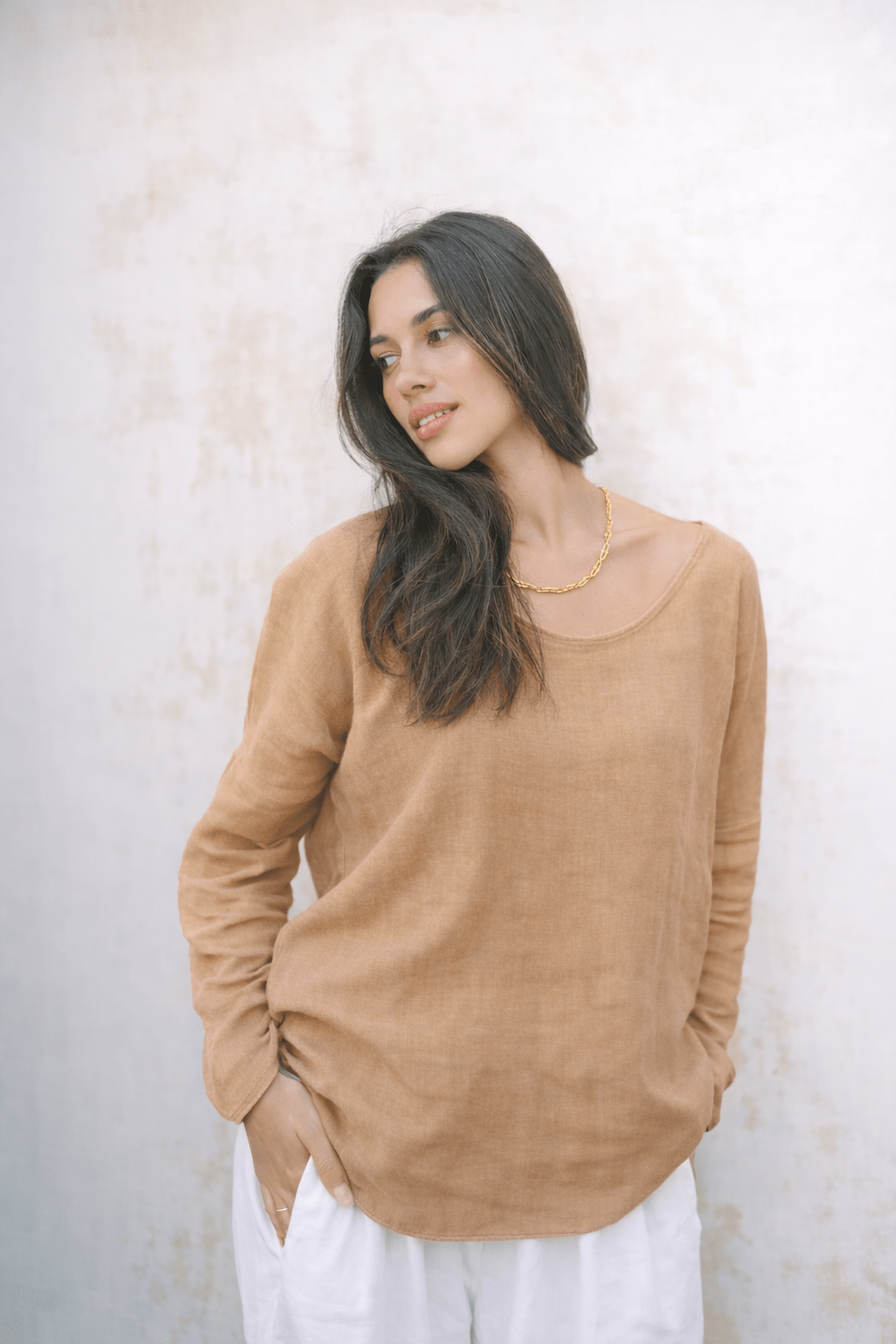 Mallorca Linen Long Sleeve Top | Cinnamon - MY ISLAND COLLECTIVE
