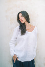 Mallorca Linen Long Sleeve Top | White - MY ISLAND COLLECTIVE