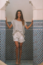 Milano Classic Linen Top | Amalfi Pinstripe - MY ISLAND COLLECTIVE