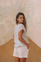 Milano Classic Linen Top | Amalfi Pinstripe - MY ISLAND COLLECTIVE