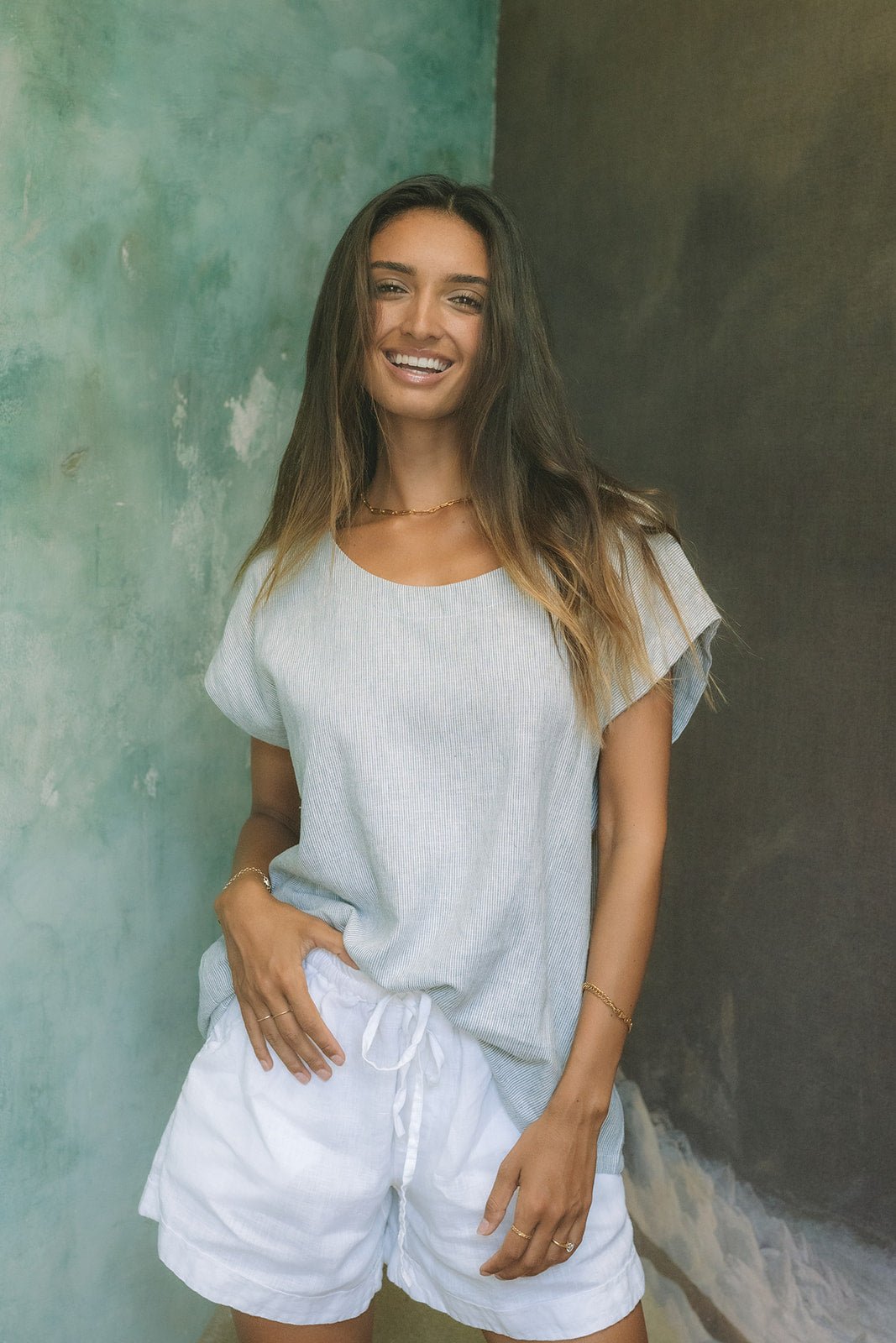 Milano Classic Linen Top | Amalfi Pinstripe - MY ISLAND COLLECTIVE