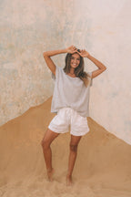 Milano Classic Linen Top | Amalfi Pinstripe - MY ISLAND COLLECTIVE