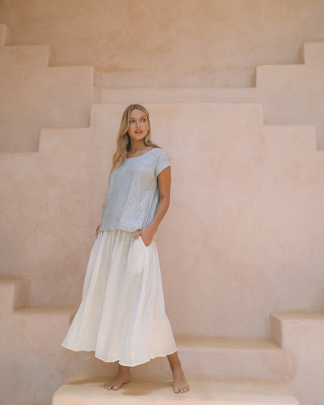 Milano Classic Linen Top | Charcoal Stripe - MY ISLAND COLLECTIVE