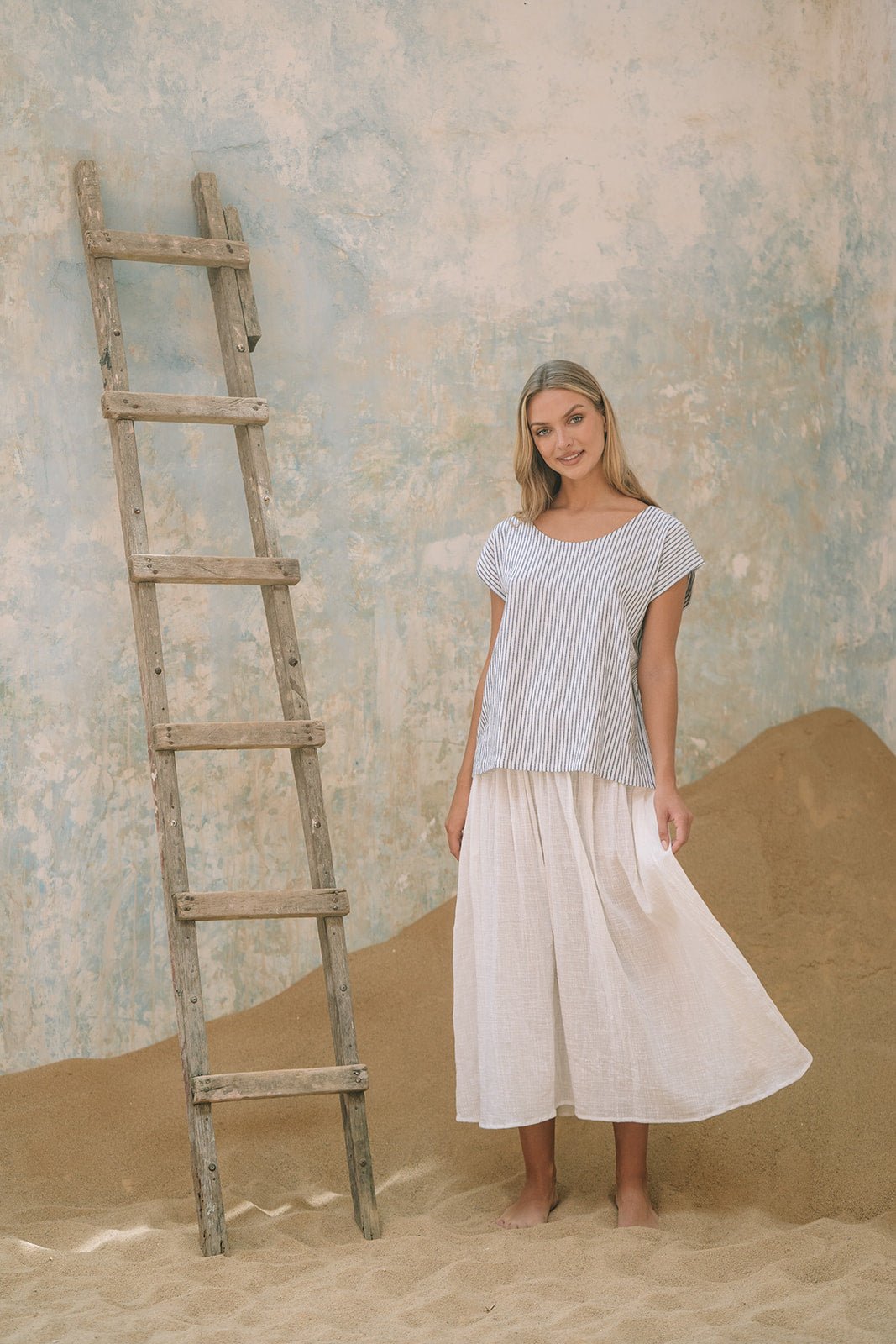 Milano Classic Linen Top | Charcoal Stripe - MY ISLAND COLLECTIVE