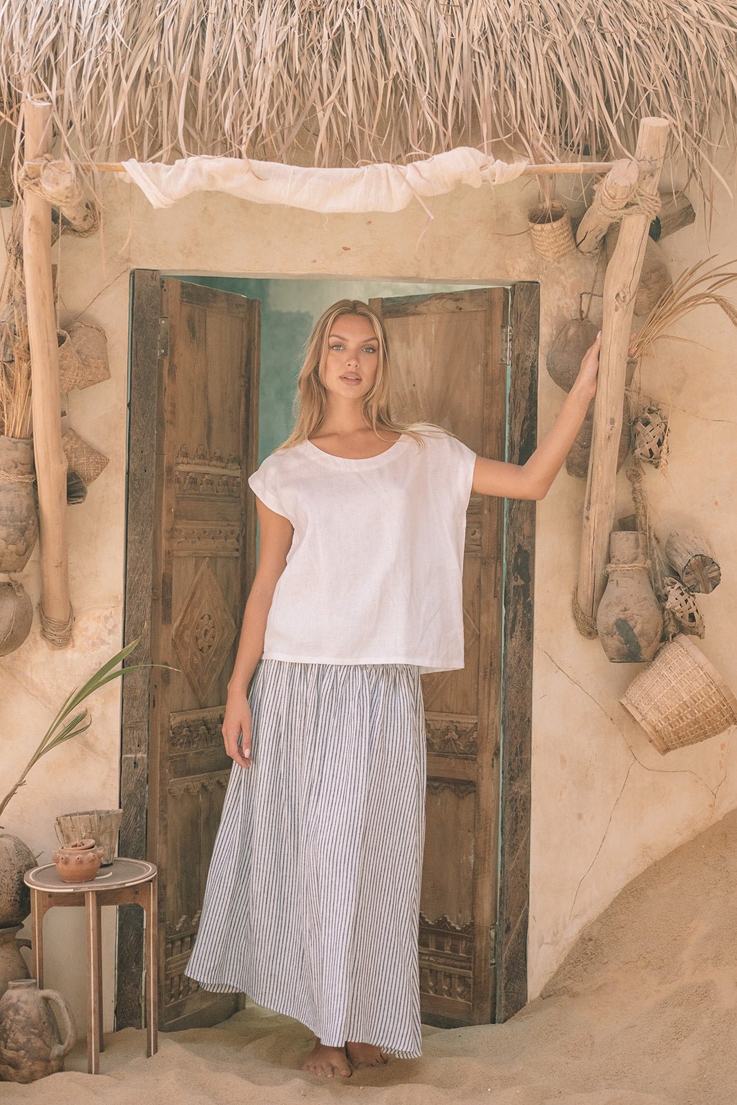 Milano Linen Skirt | Midi | Avalon Stripe - MY ISLAND COLLECTIVE