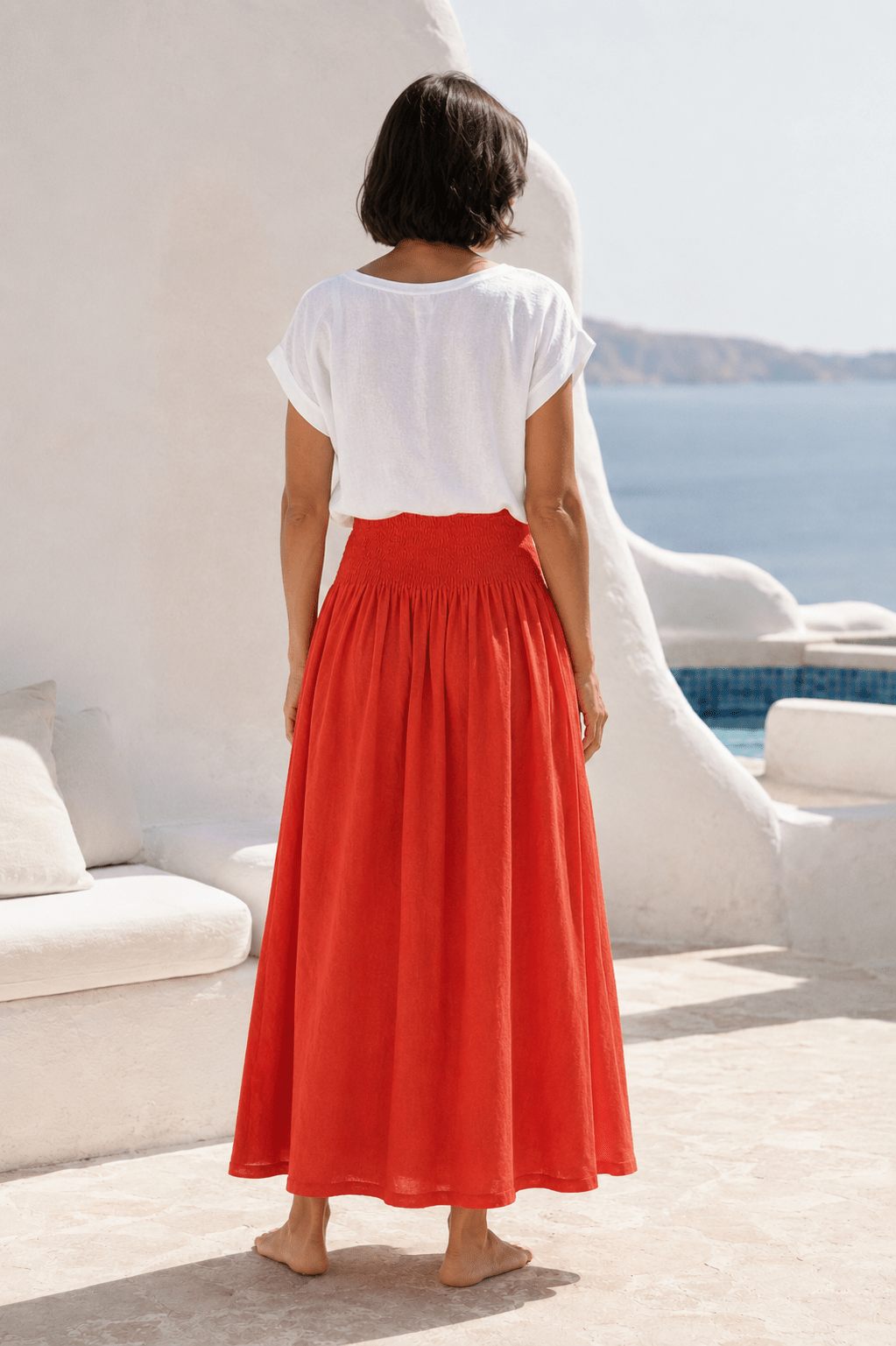 Milano Linen Skirt | Midi | Coral - MY ISLAND COLLECTIVE